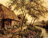 Cottages Beside A River by Louis Aston Knight